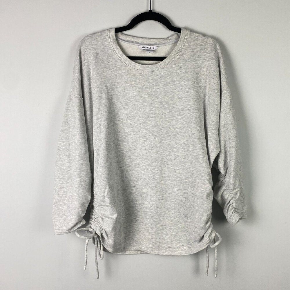 Athleta Lombard Ruched Sweatshirt Size Large Crew Neck Gray Pullover